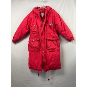 Triple Fat Goose Down Parka Jacket Juniors Lg Red Hooded Long Winter Puffer Coat